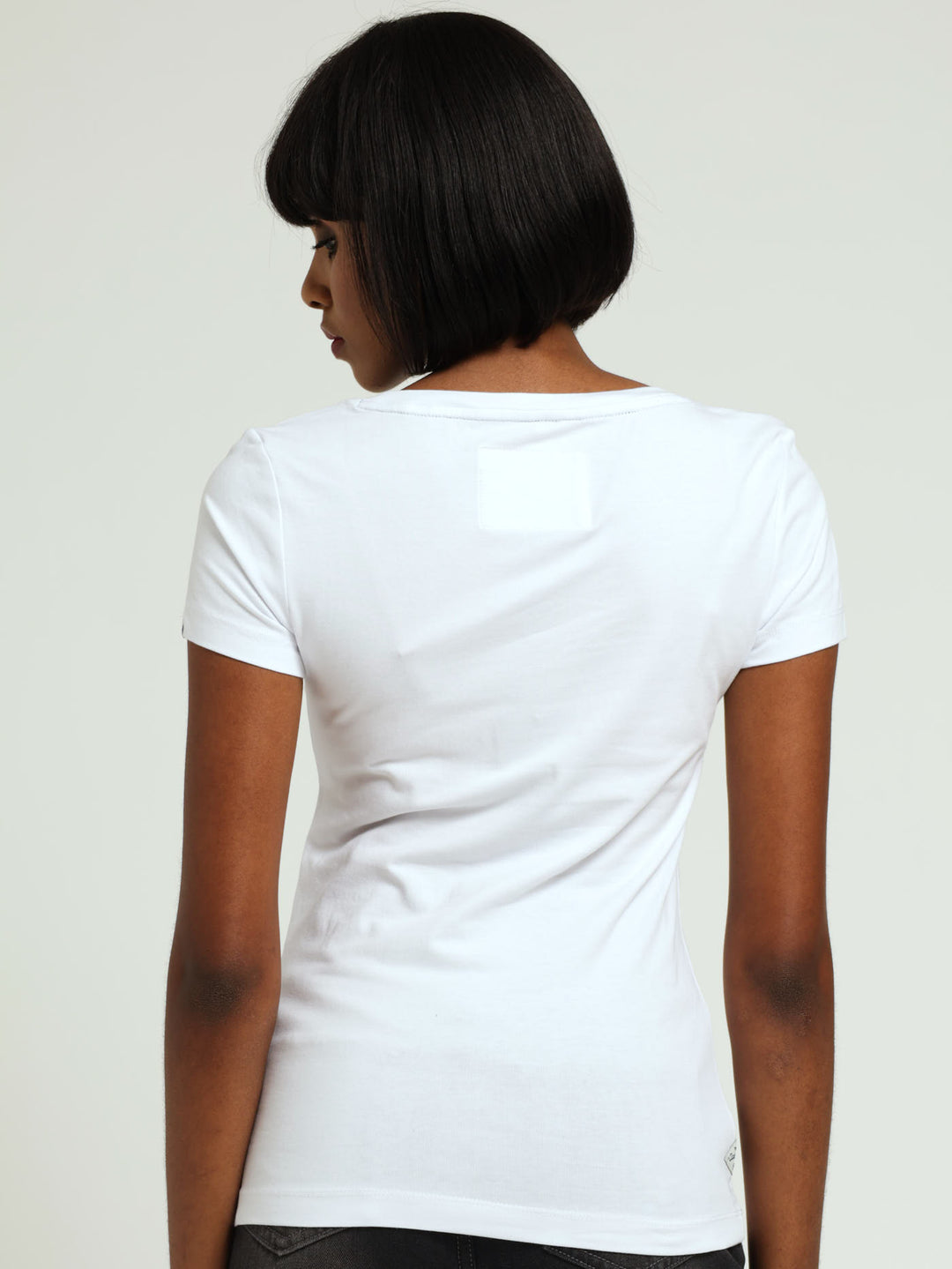 Embroidery Square Neckline Tee - White