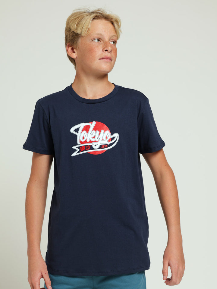 Boys Tokyo Print Tee - Navy