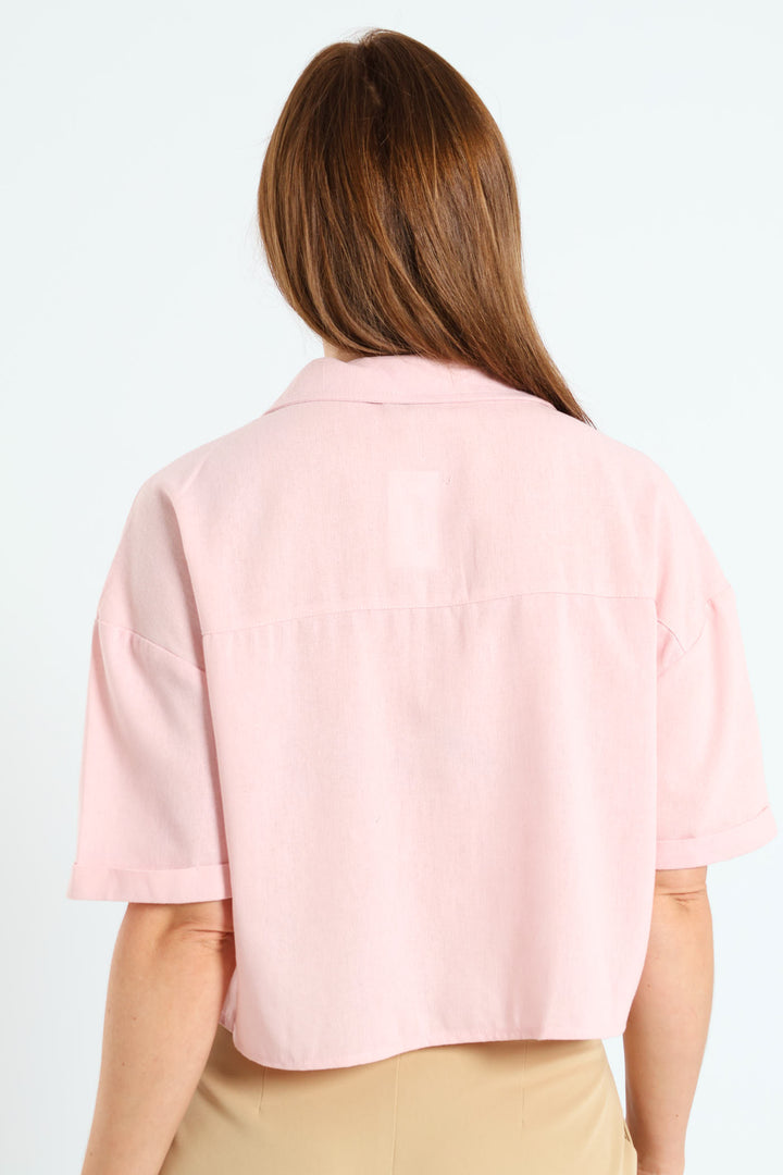 Pocket Boxy Linen Shirt - Light Pink