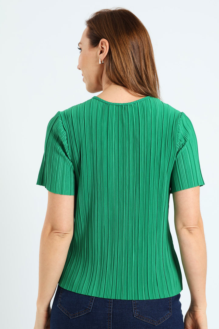 Plisse Boxy Top - Emerald