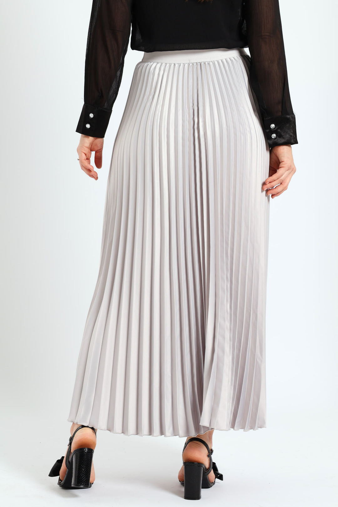 Pleated Satin Maxi Skirt - Silver