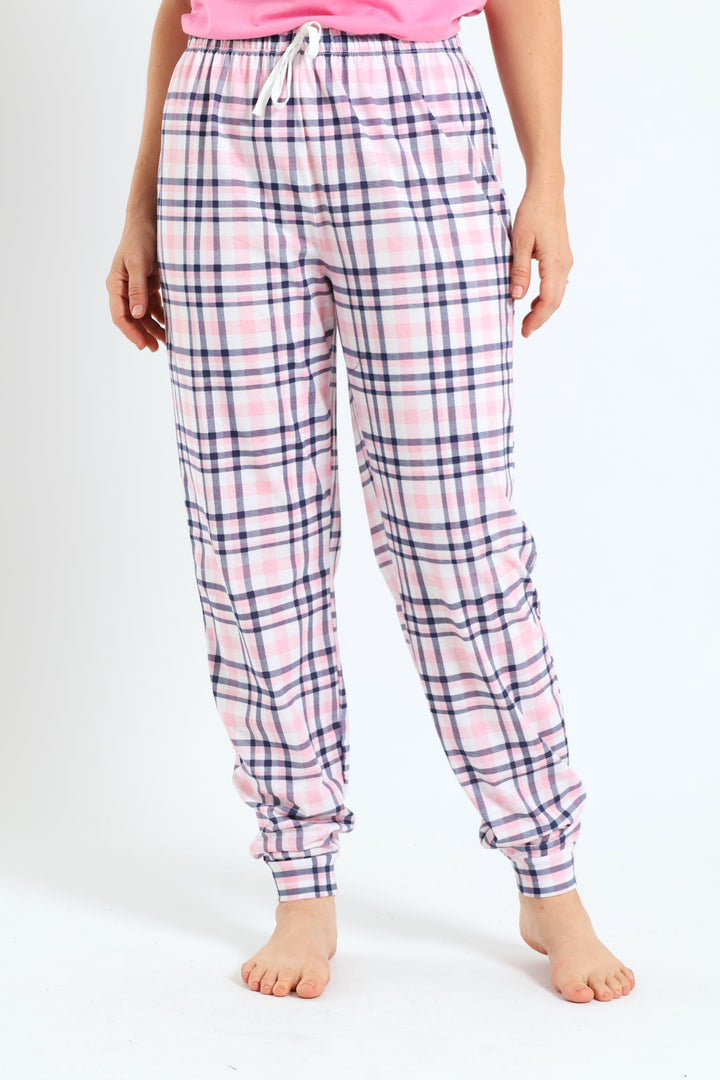 Knit Jogger Pant Check - Pink/White/Navy