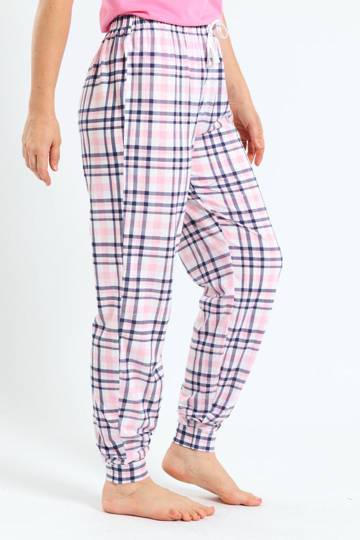 Knit Jogger Pant Check - Pink/White/Navy