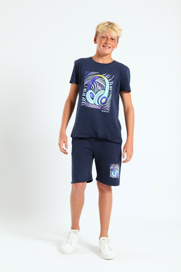 Boys Colour Print Tee - Navy