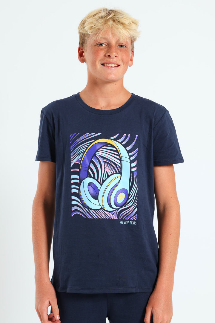 Boys Colour Print Tee - Navy