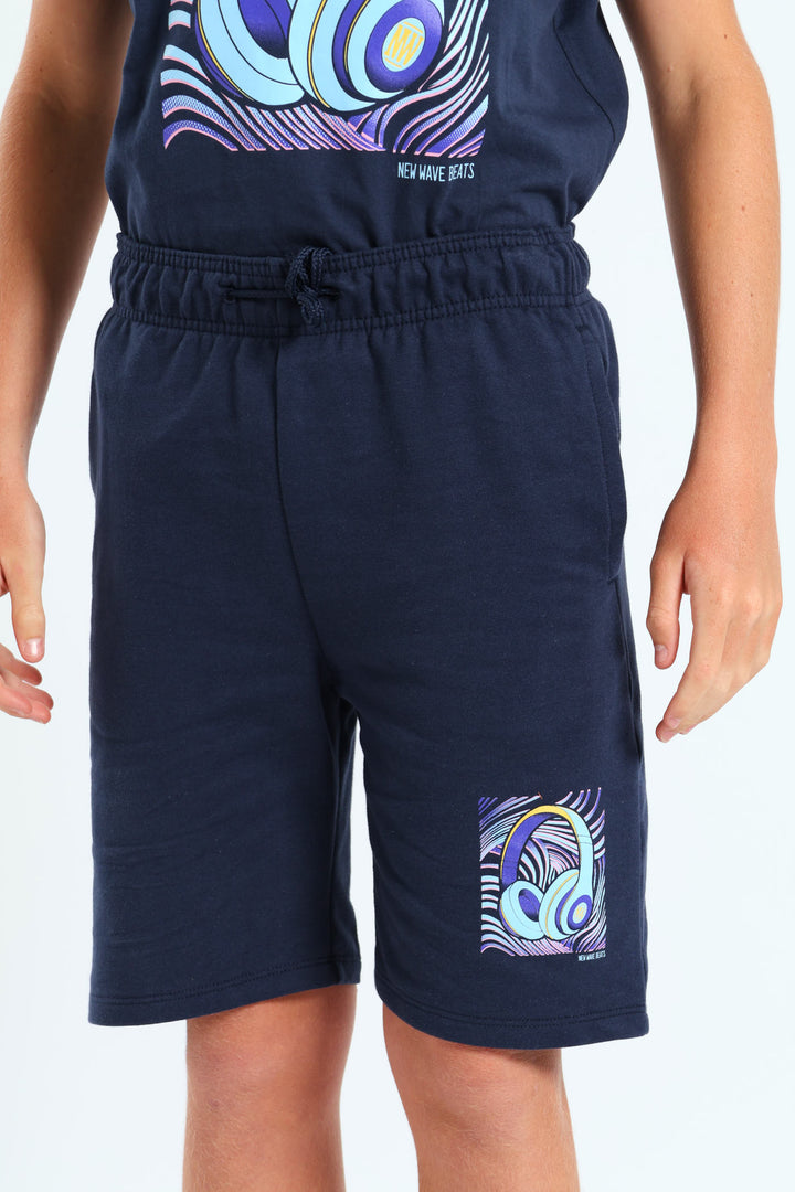 Boys Multi Colour Print Shorts - Navy