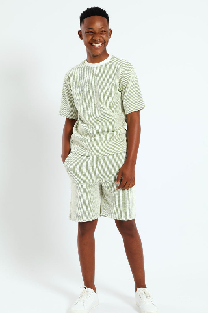 Boys Ecru Seersucker Tee - Olive