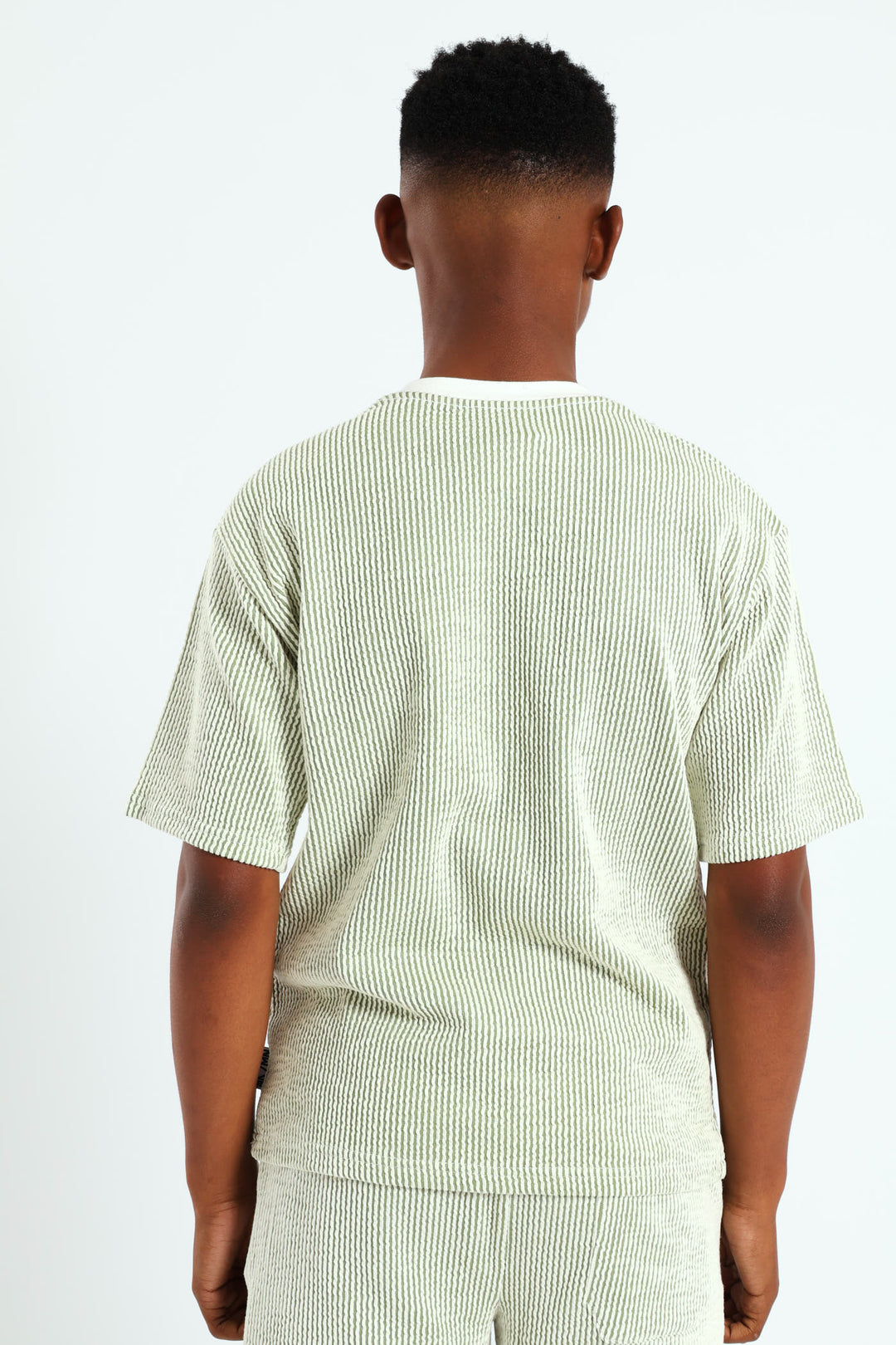 Boys Ecru Seersucker Tee - Olive