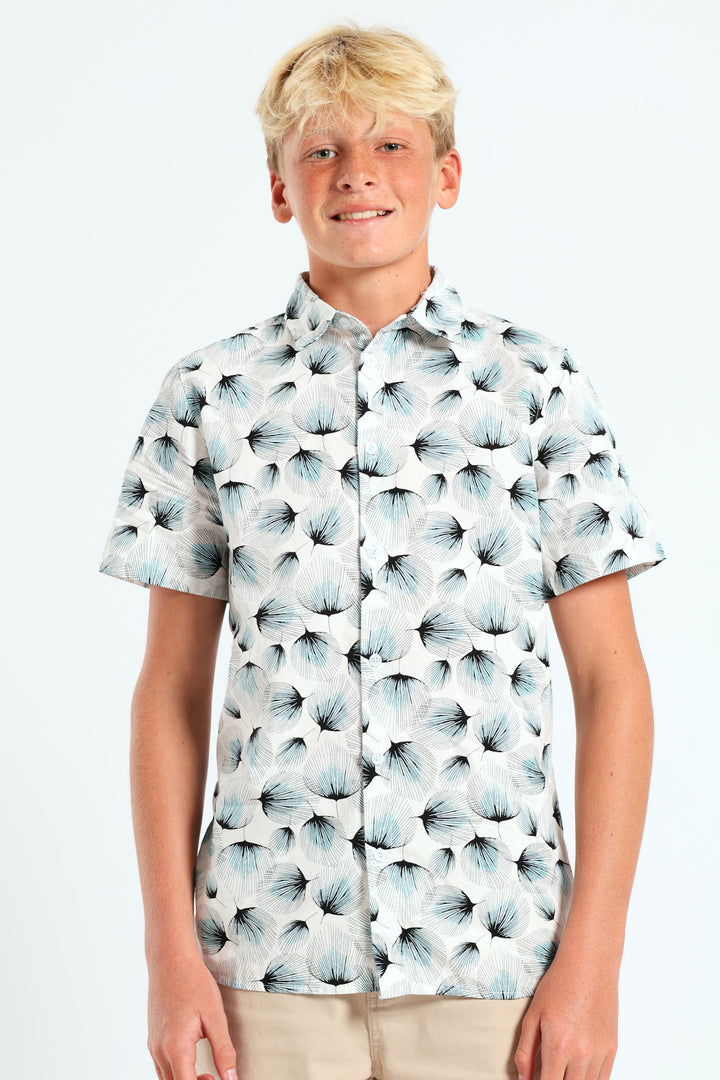 Boys Leafy Print Shirt - White