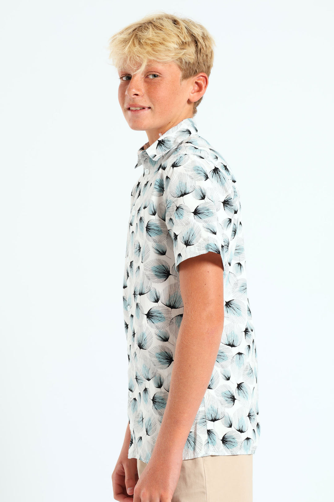 Boys Leafy Print Shirt - White