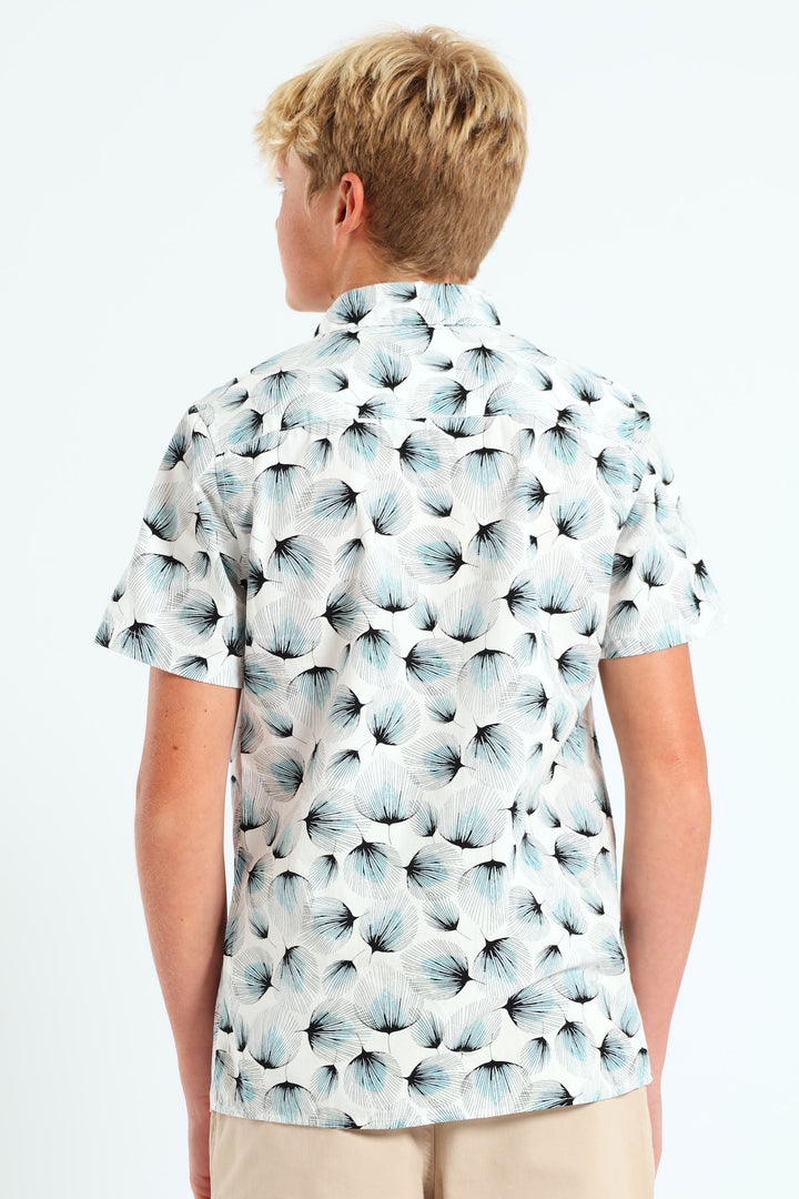 Boys Leafy Print Shirt - White