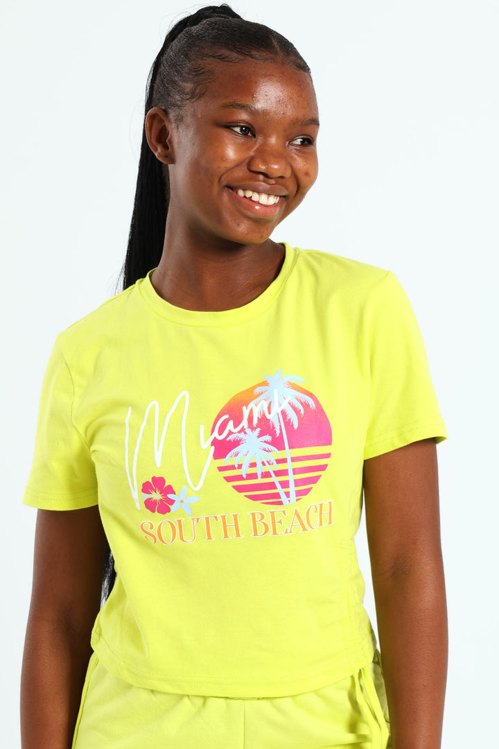 Girls Miami Drawstring Tee - Lime