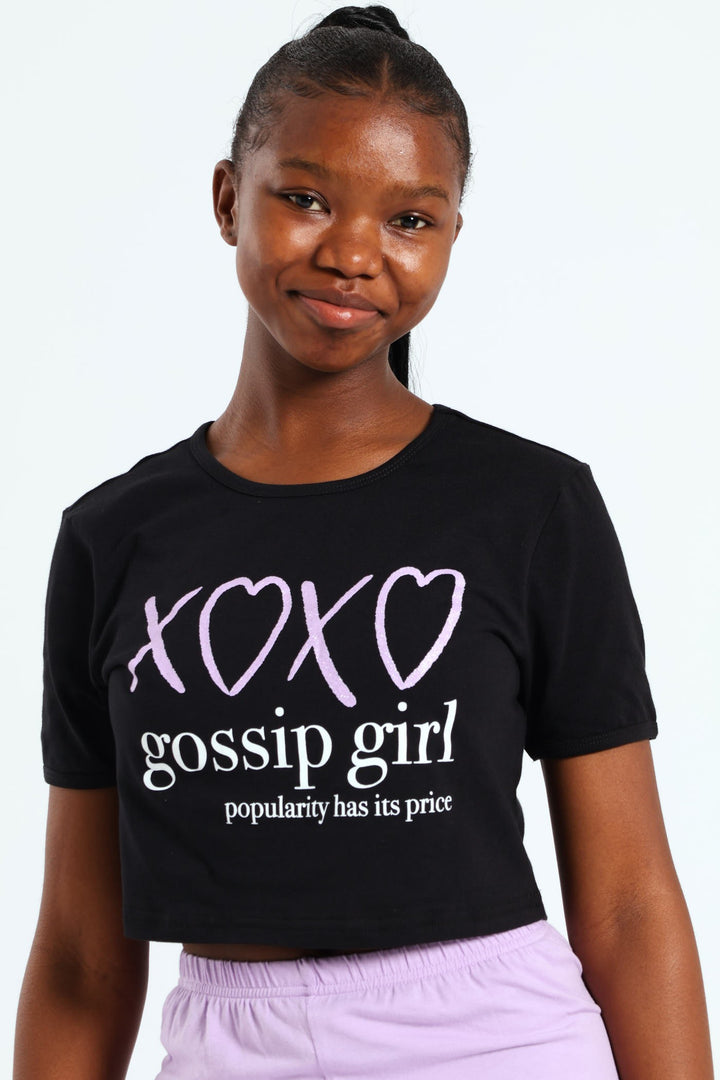 Girls Gossip Girl XOXO Tee - Black