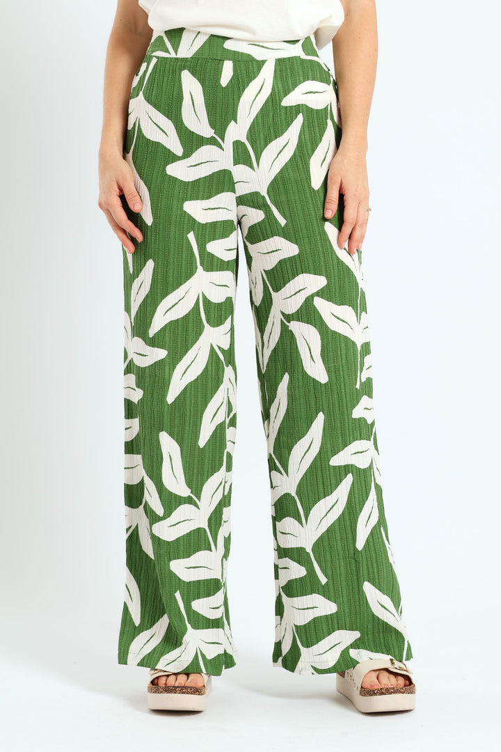 Textured Plisse Wideleg Pant - Green