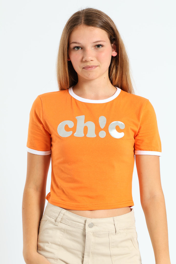 Girls Chic Ringer Tee - Orange