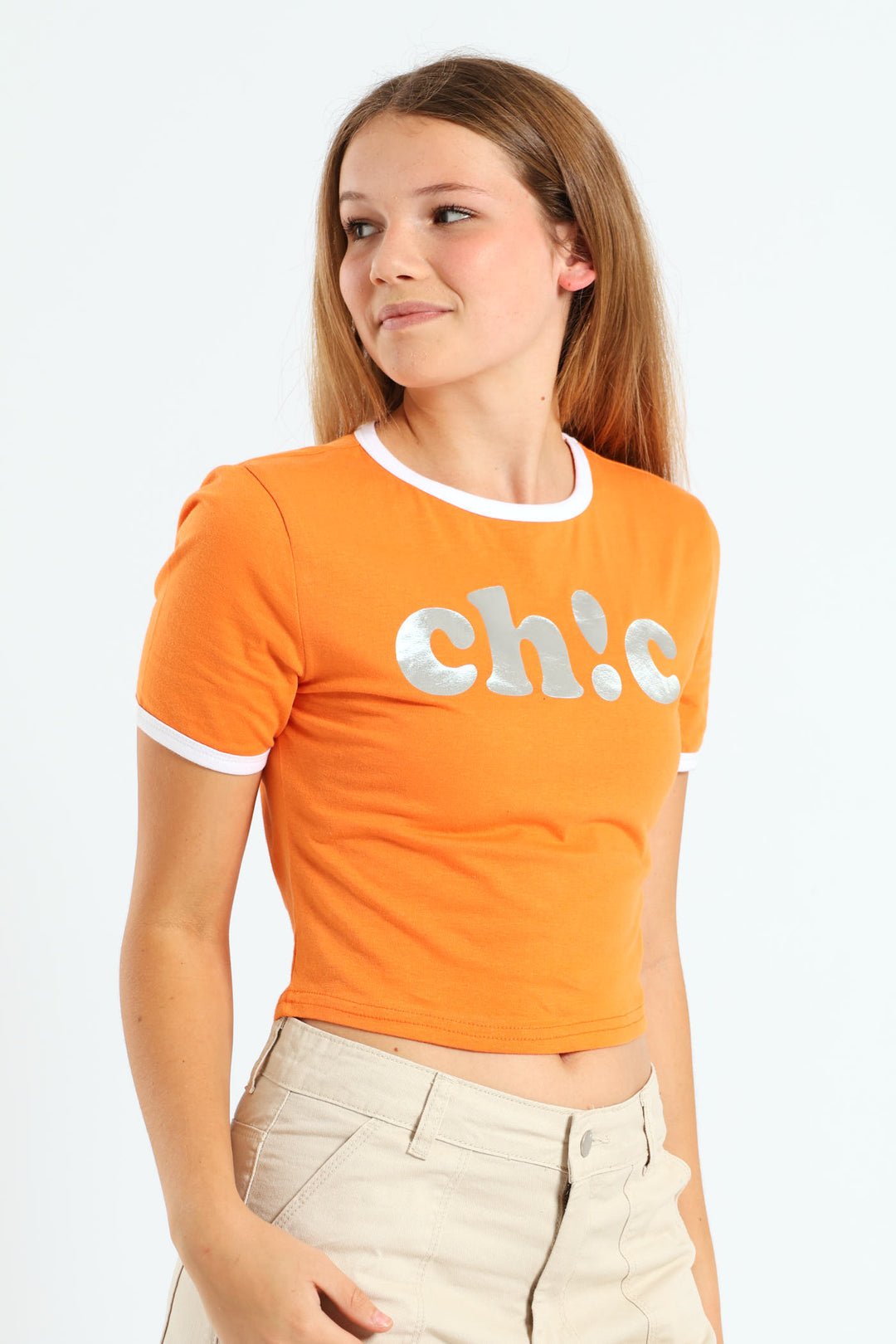 Girls Chic Ringer Tee - Orange