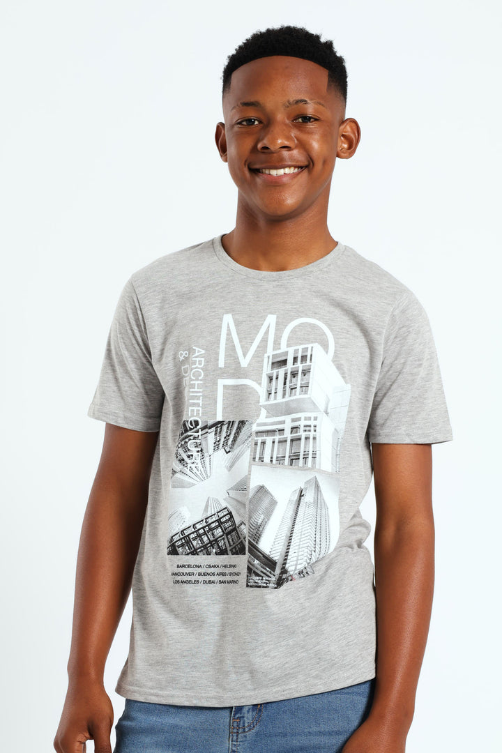 Boys Mono City Print Tee - Grey