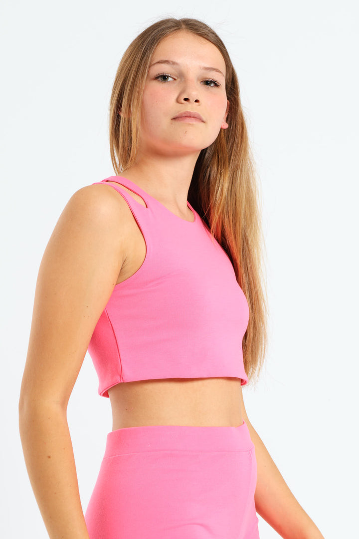 Girls Crop Vest - Neon Pink