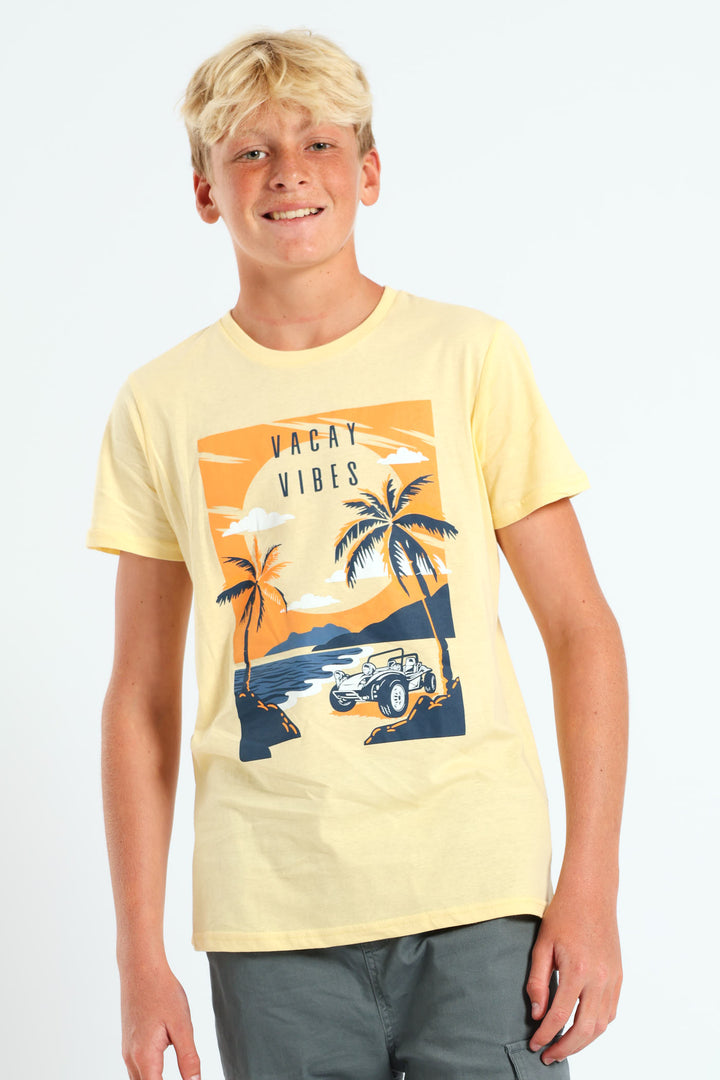 Boys Beach Print Tee - Yellow