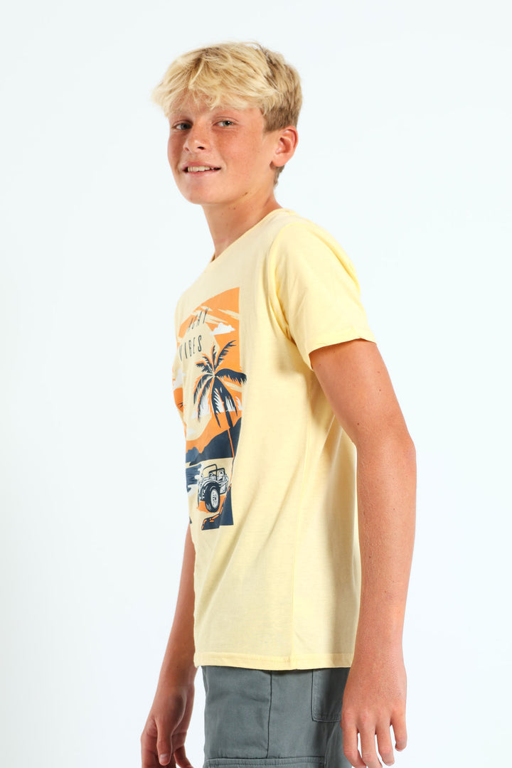 Boys Beach Print Tee - Yellow