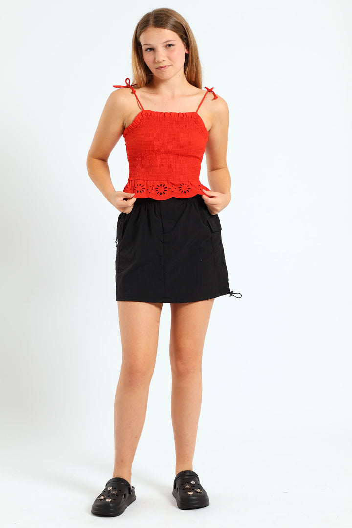 Smock Scallop Strap Top - Tangerine