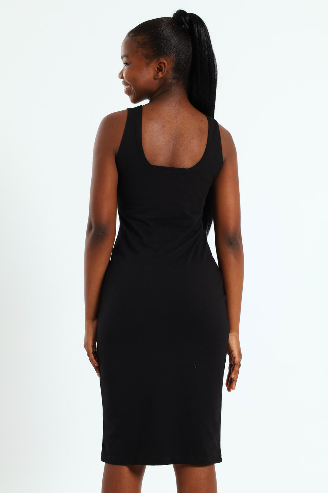 Girls Sleeveless Midi Bodycon Dress - Black