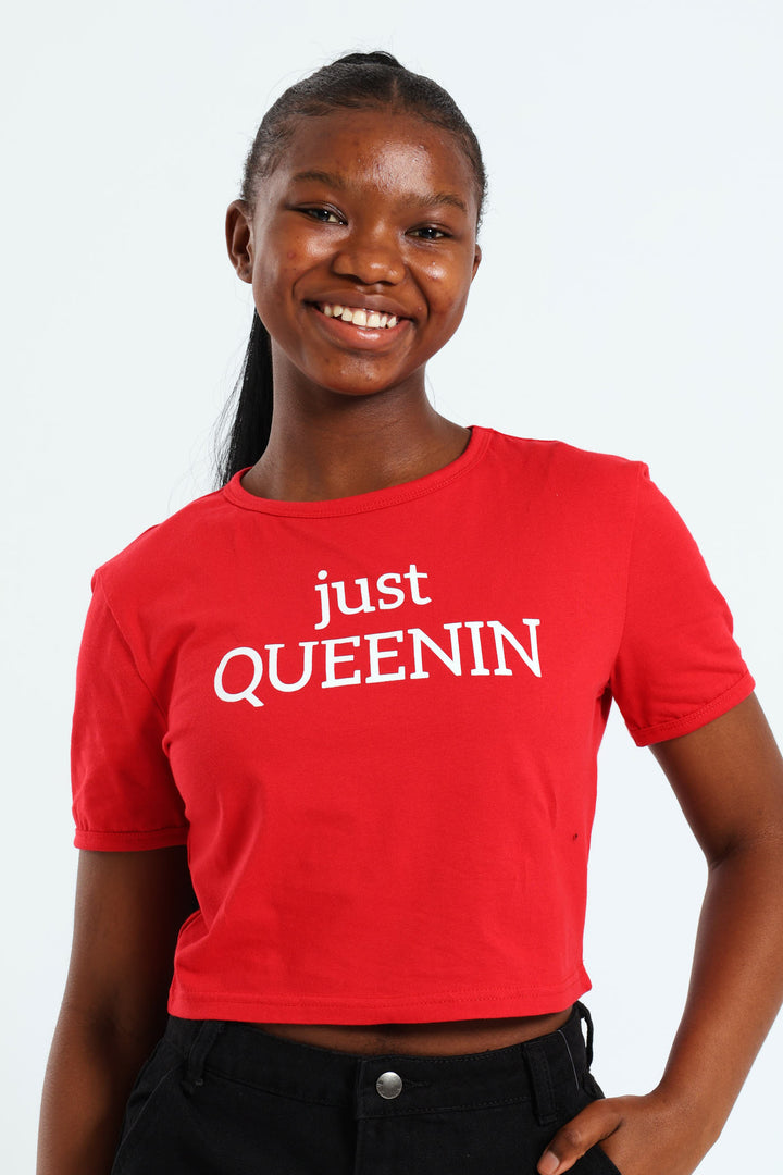 Girls Queenin Ringer Tee - Red