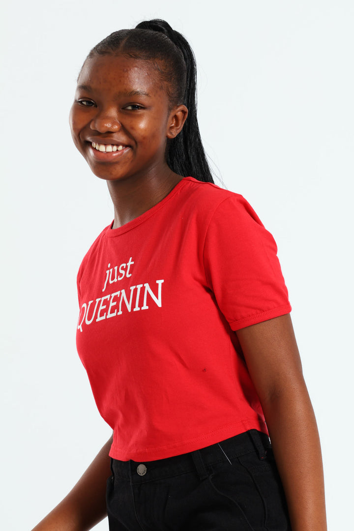 Girls Queenin Ringer Tee - Red