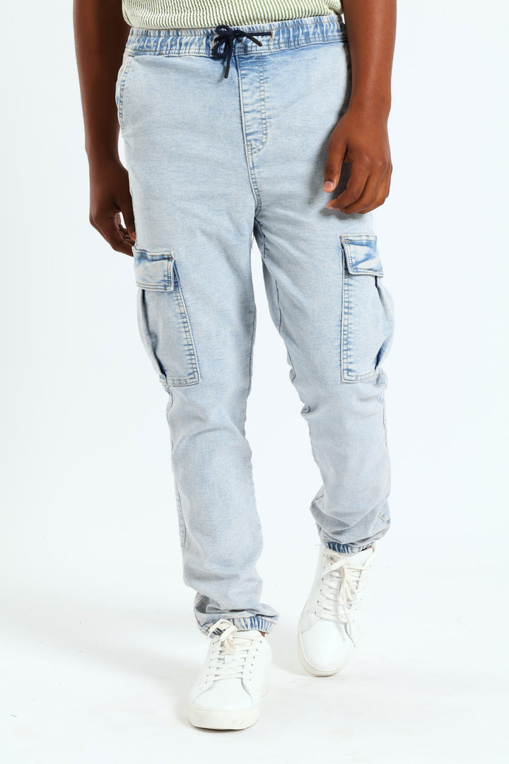 Boys Cargo Knit Denim - Light Blue