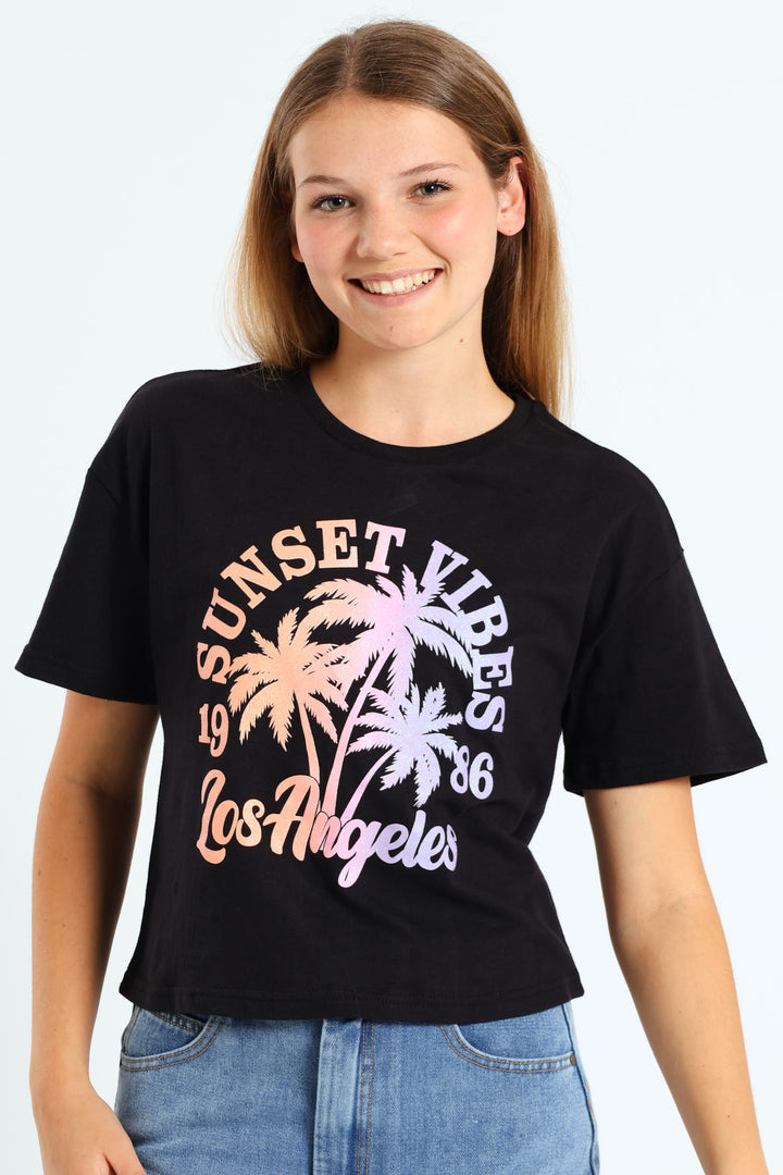 Girls Boxy Sunset Tee - Black