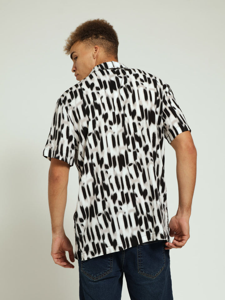 Viscose Retro Geo Shirt - Navy