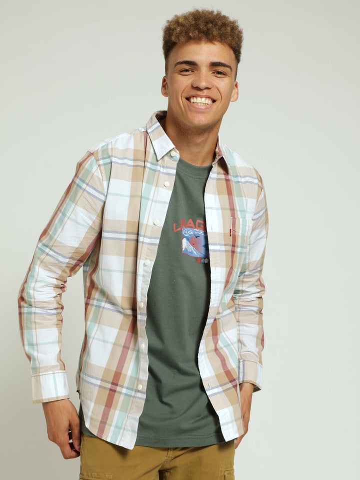 Classic 1 Pocket Standard Charleston Plaid Shirt - Stone