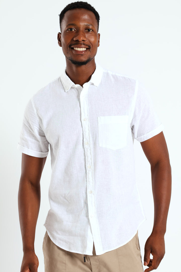 Buttondown Cotton Linen Slub Shirt - White