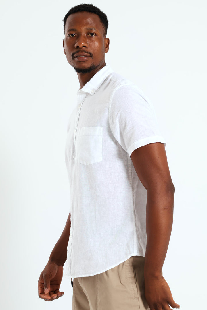 Buttondown Cotton Linen Slub Shirt - White