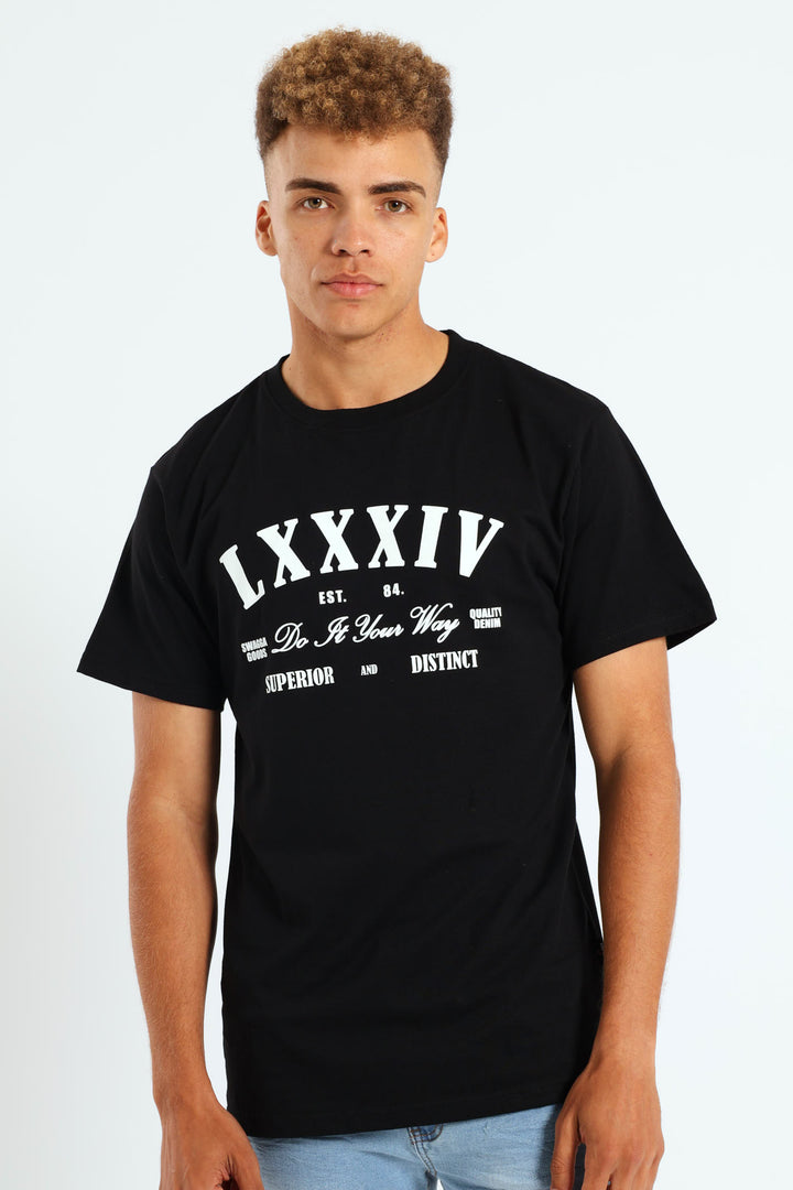 Short Sleeve Basic Print Tee - Black