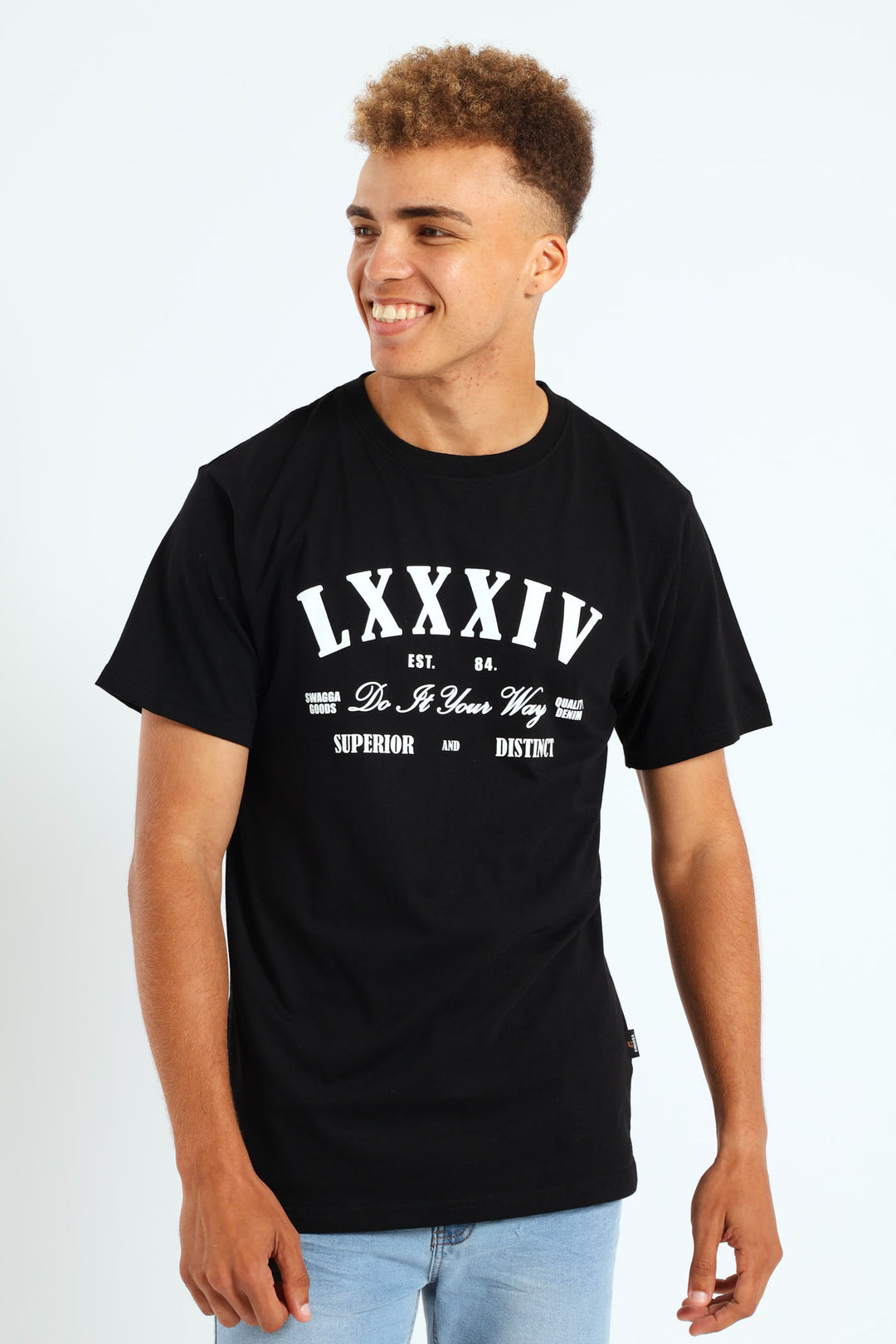 Short Sleeve Basic Print Tee - Black