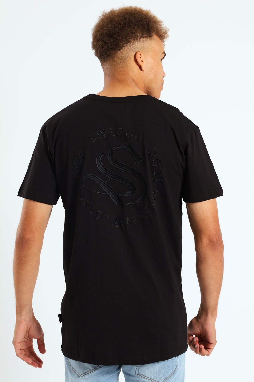 Short Sleeve Embroidered Back T-Shirt - Black