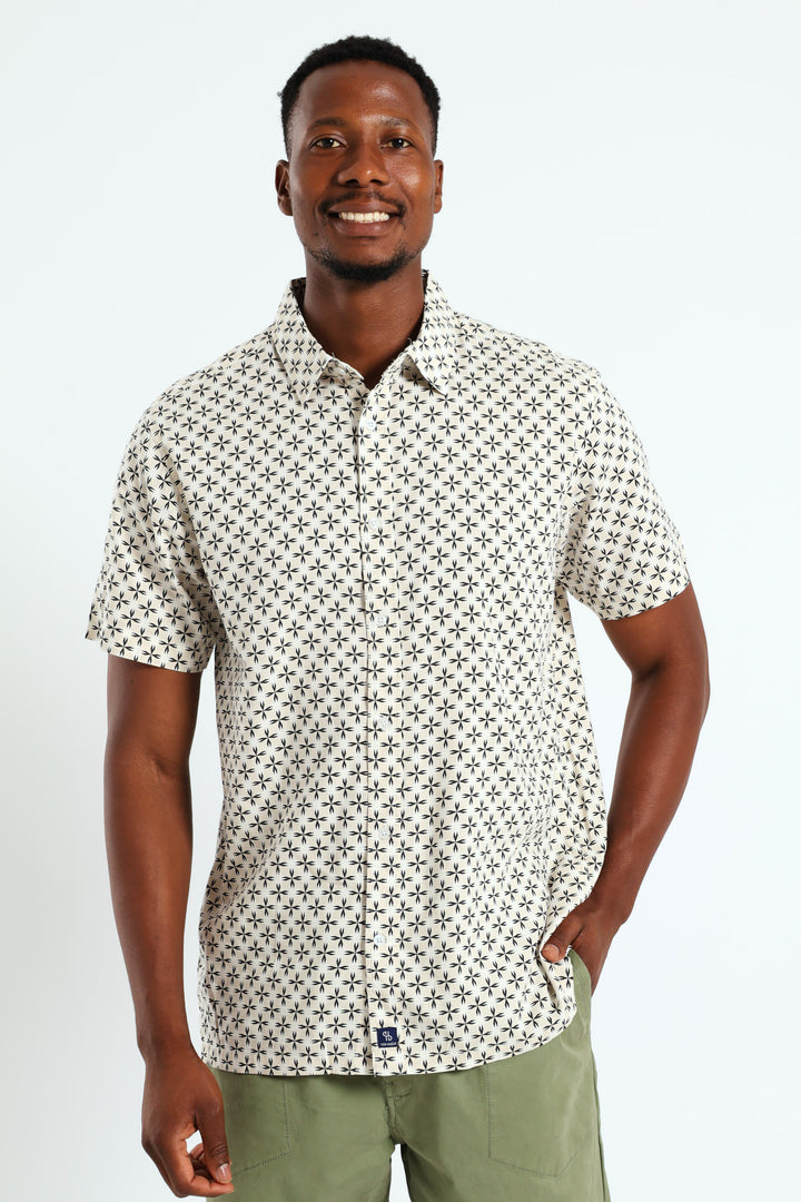 Regular Collar Cross Print Shirt - Cream