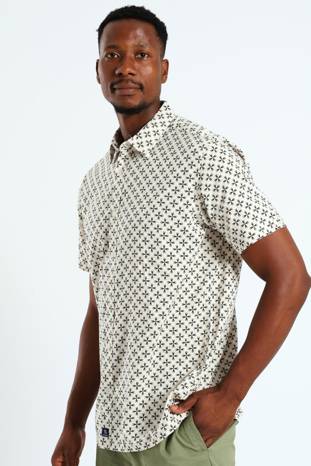 Regular Collar Cross Print Shirt - Cream