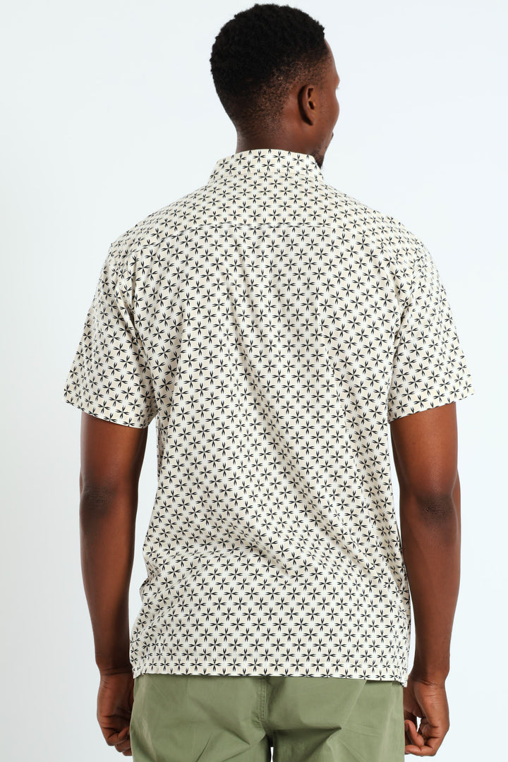 Regular Collar Cross Print Shirt - Cream