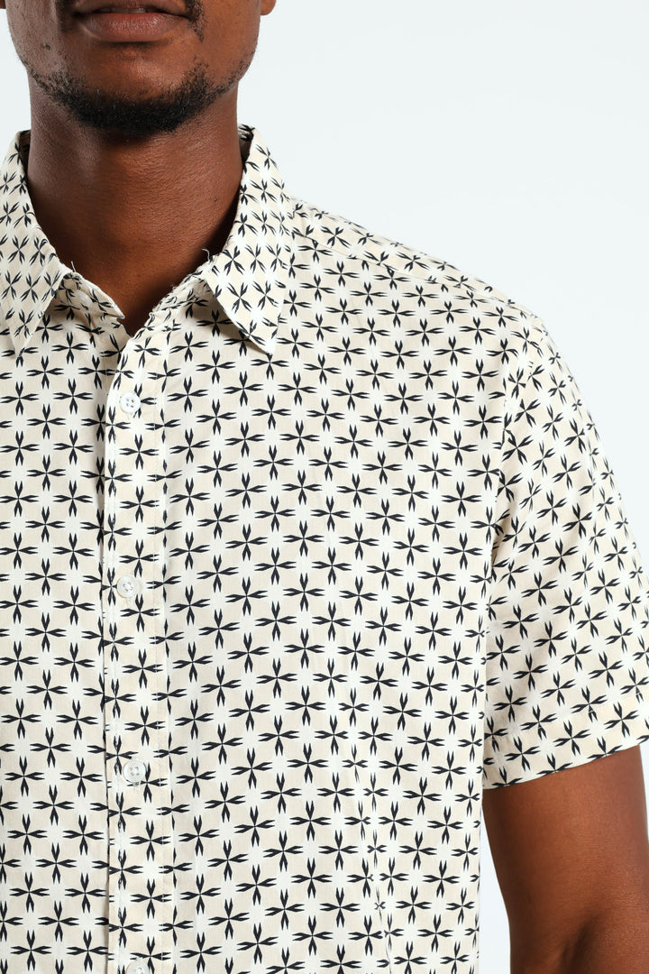 Regular Collar Cross Print Shirt - Cream