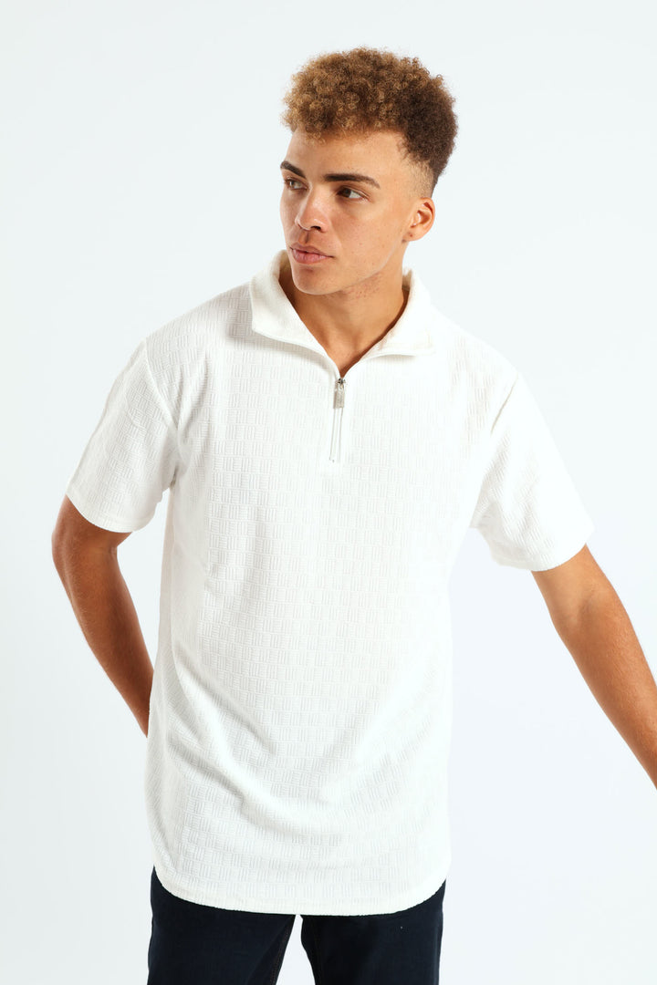 Zip Front Texture Golfer - White