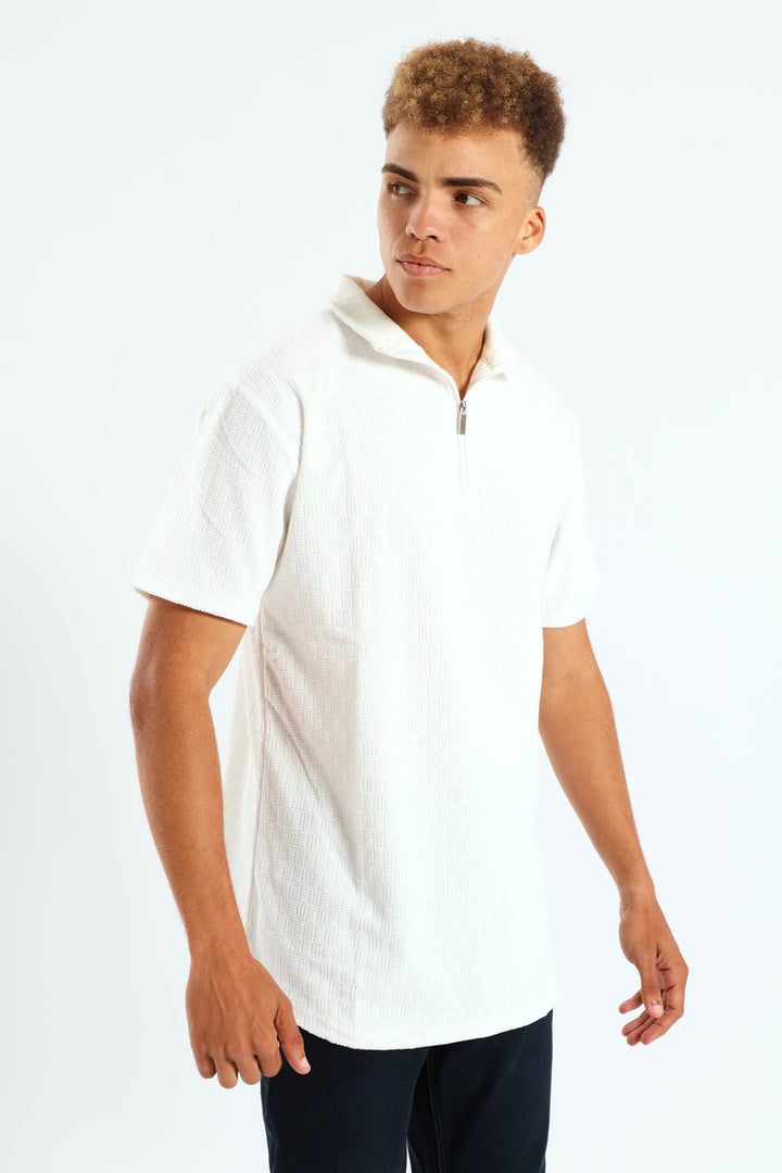 Zip Front Texture Golfer - White