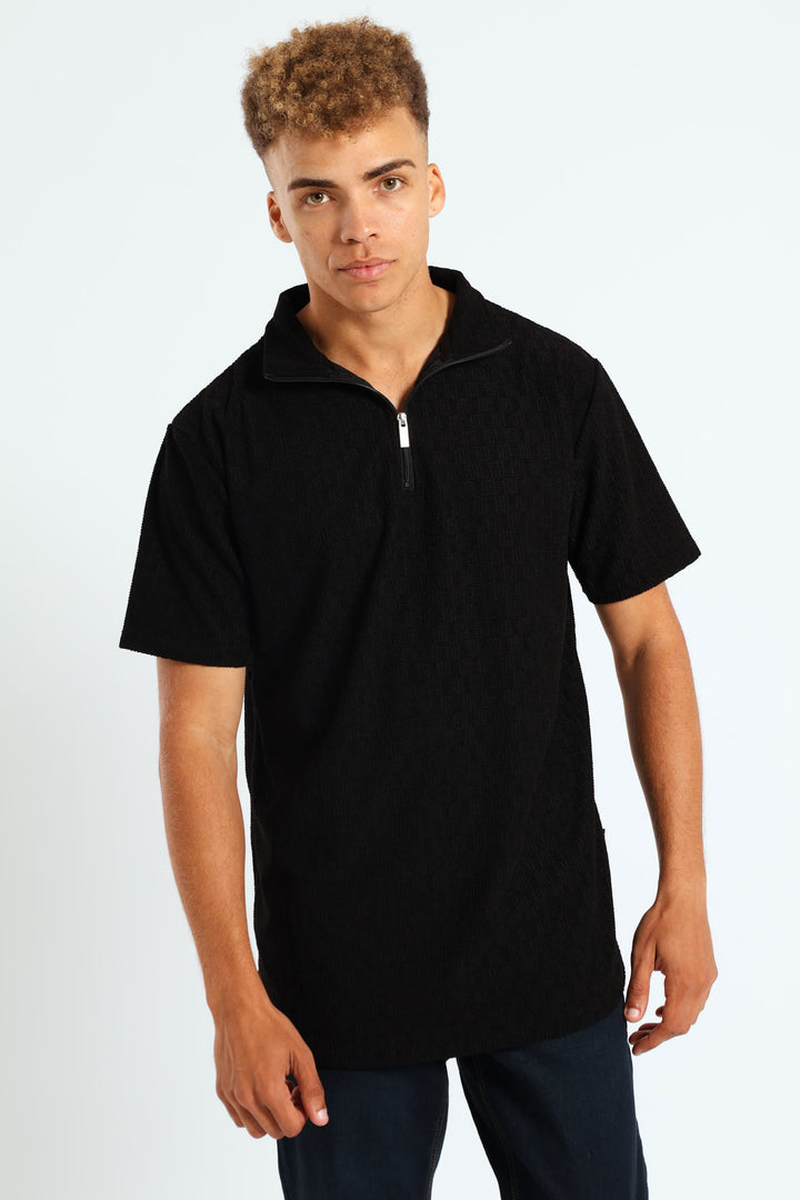 Zip Front Texture Golfer - Black