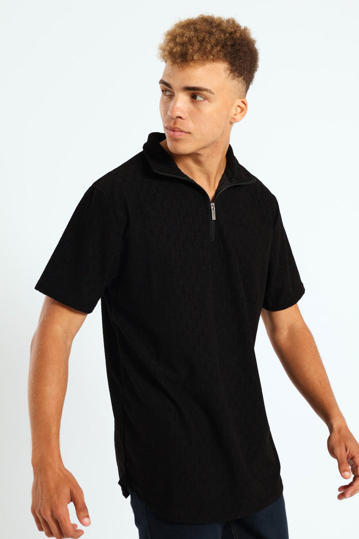 Zip Front Texture Golfer - Black