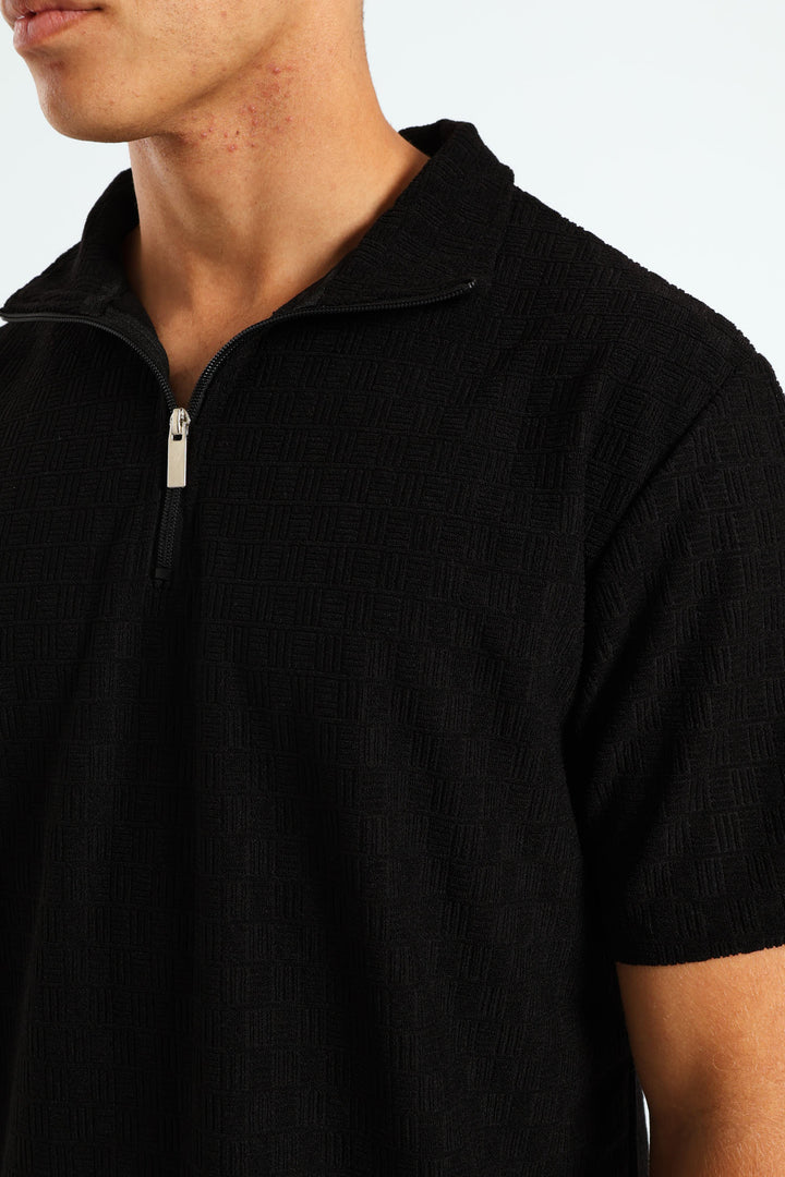 Zip Front Texture Golfer - Black