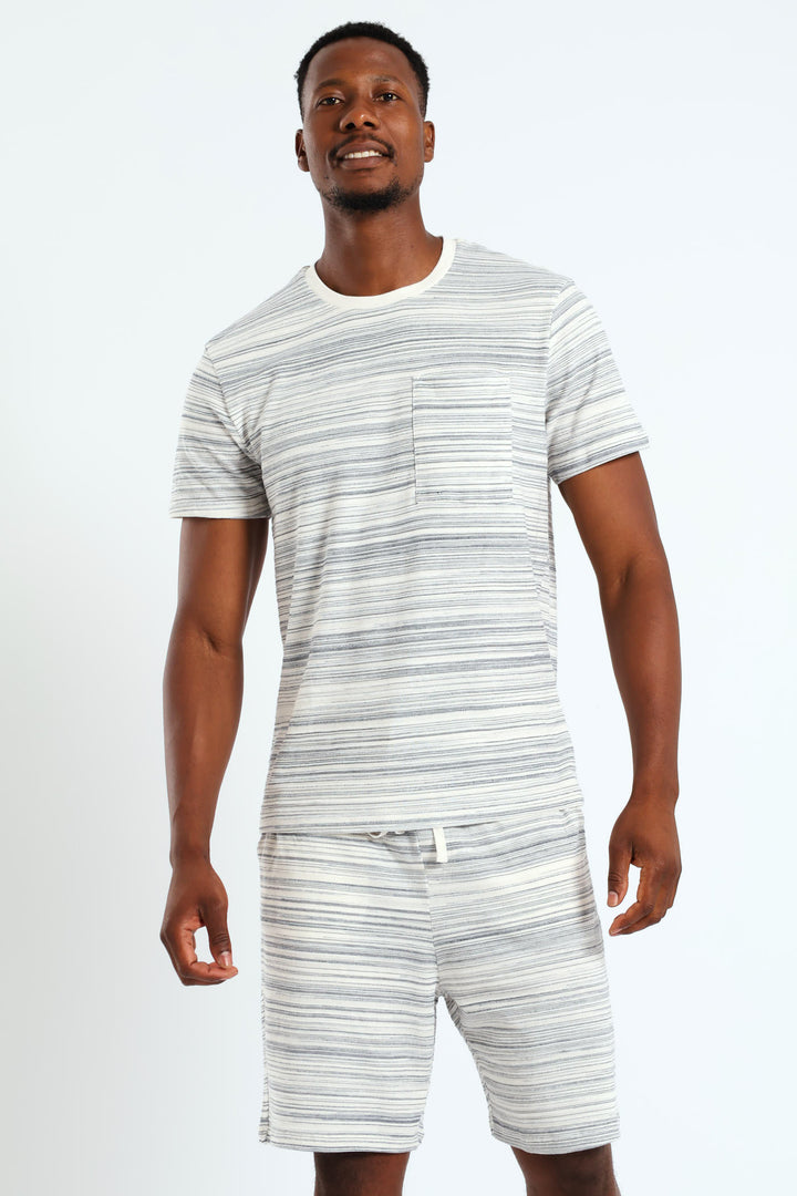 Surface Interest Tee & Shorts PJ Set - Light Grey