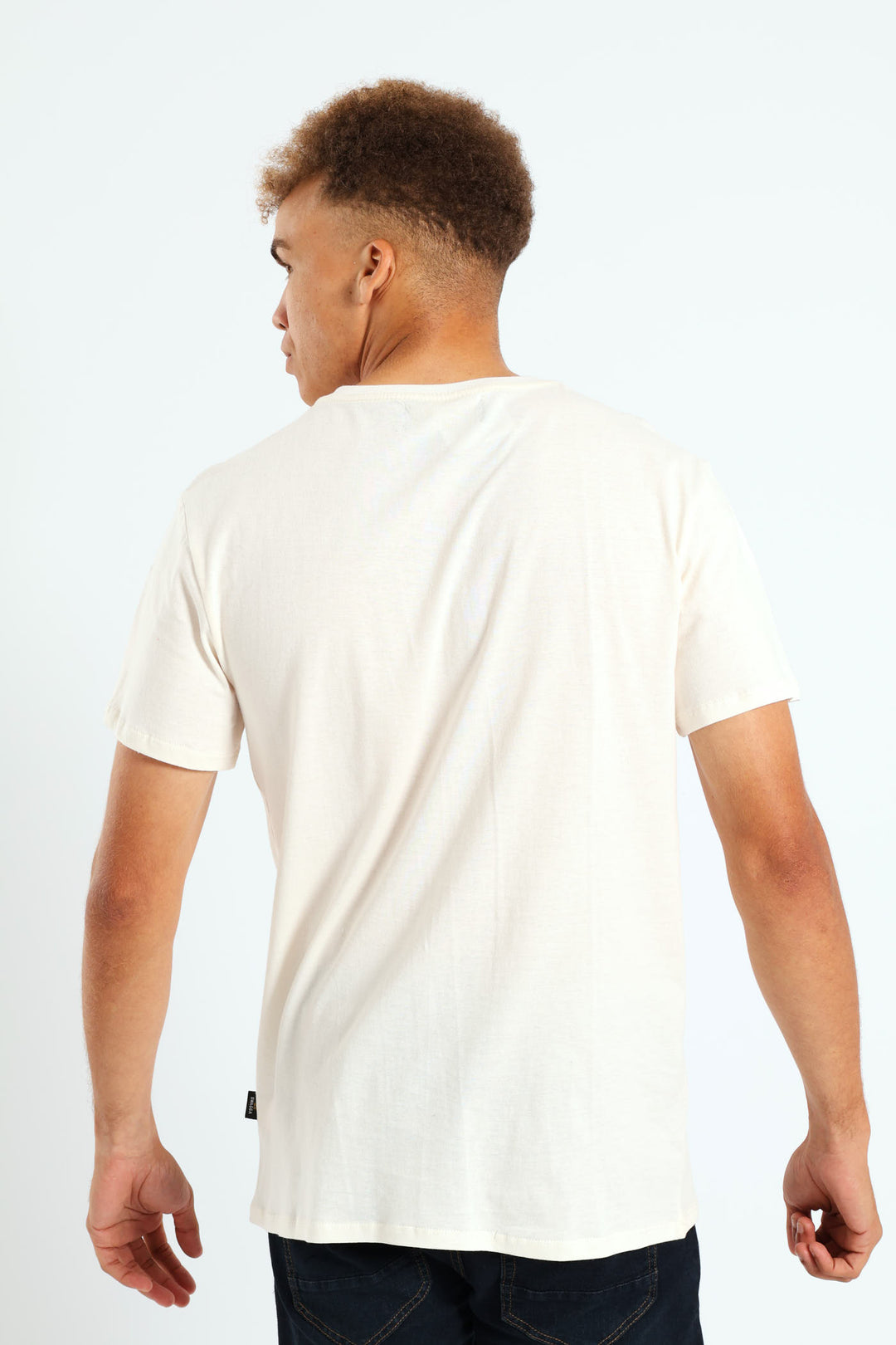 Short Sleeve Basic Print Tee - Cream