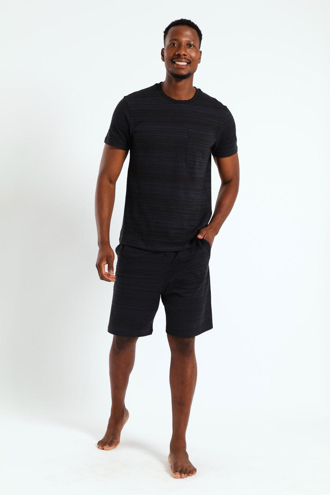 Surface Interest Tee & Shorts PJ Set - Dark Grey