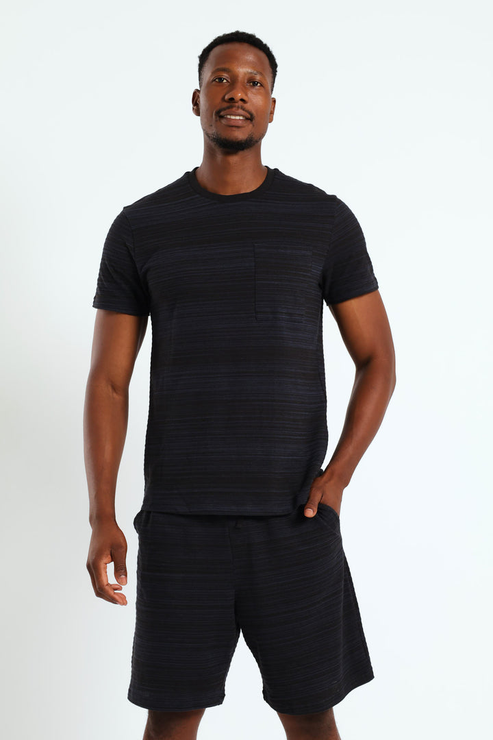 Surface Interest Tee & Shorts PJ Set - Dark Grey